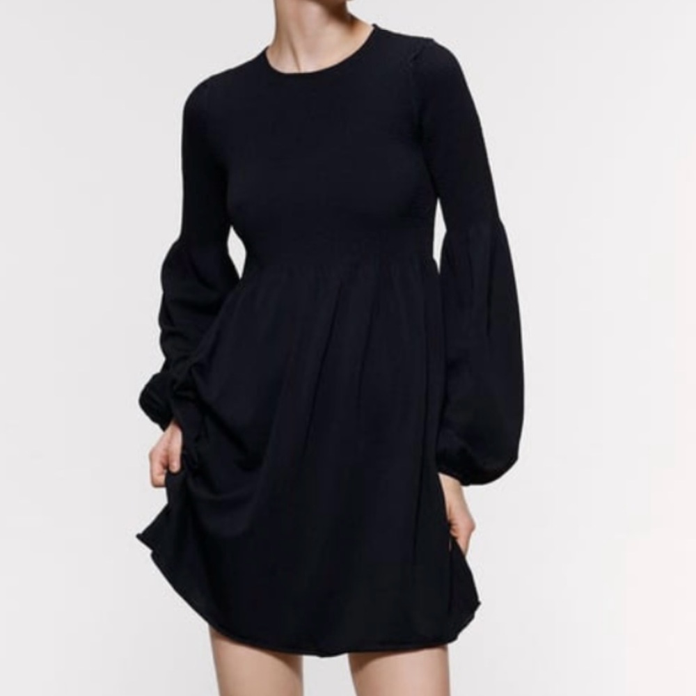 Zara Elastic Trim Mini Dress in Black sz S NWT